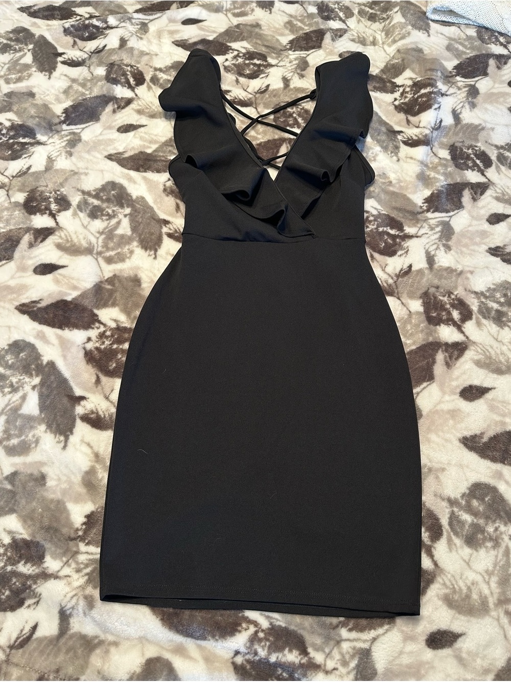 Windsor Black Ruffle V-Neck Mini Dress